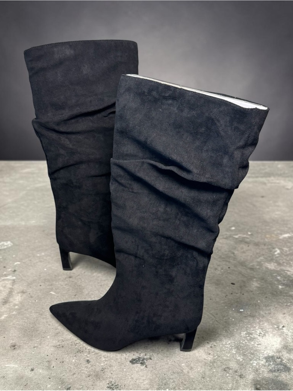 Time and Tru Black Slouchy Pointed-Toe Mid Heel Boots size 7W, NWT
